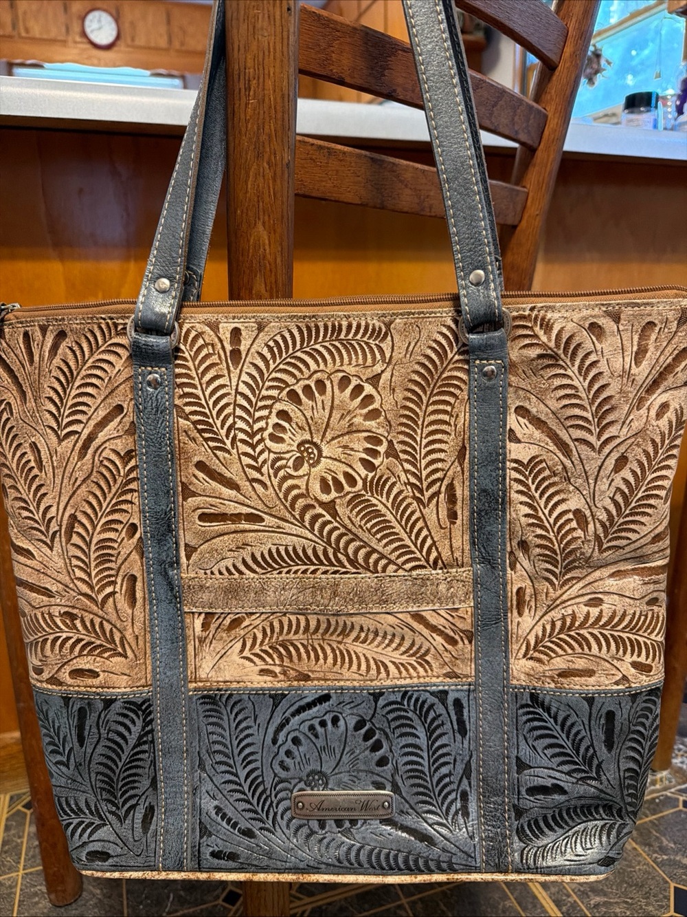 American West tooled tote bag